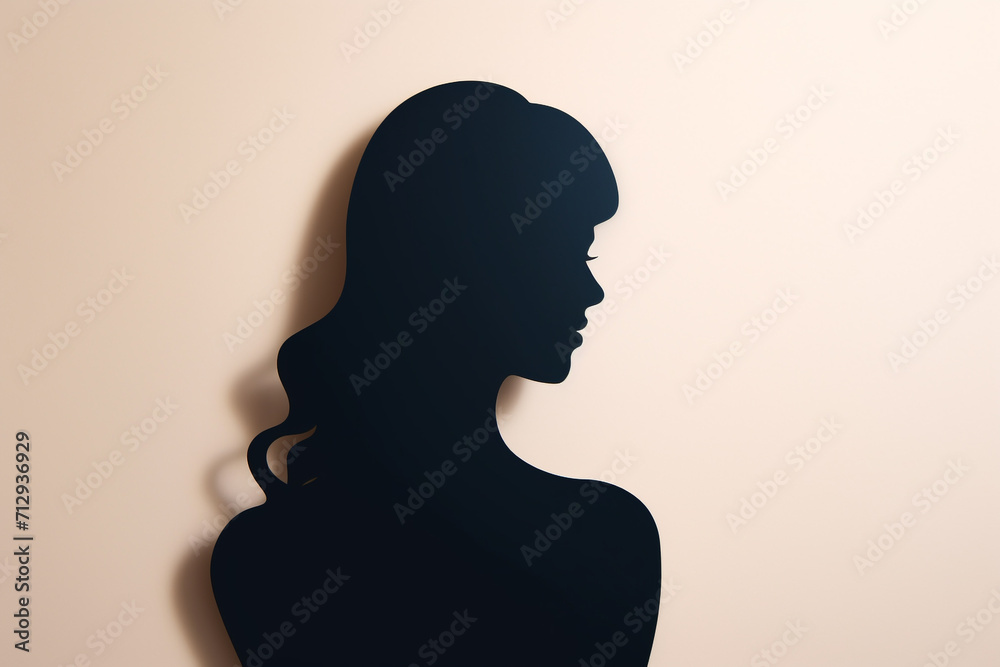 Beauty, fashion, style, make-up and hairstyle concept. Paper cut of woman silhouette portrait on plain background with copy space. Simple logo design Beauty, fashion, style, make-up and hairstyle concept. Paper cut of woman silhouette portrait on plain background with copy space. Simple logo design