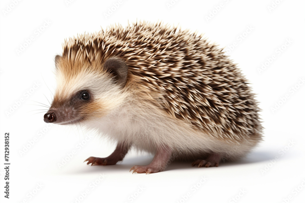 a little & cute wild happy hedgehog isolated on a white background. a little & cute wild happy hedgehog isolated on a white background.