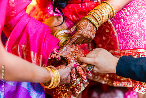 Indian bride's henna mehendi mehndi hands close up