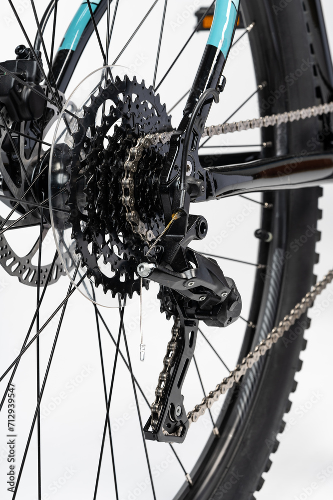 Fototapeta premium Bicycle wheel isolated over white background close up