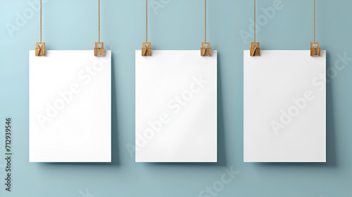 Creative vector illustration of blank hanging list photo frames, generative ai photo