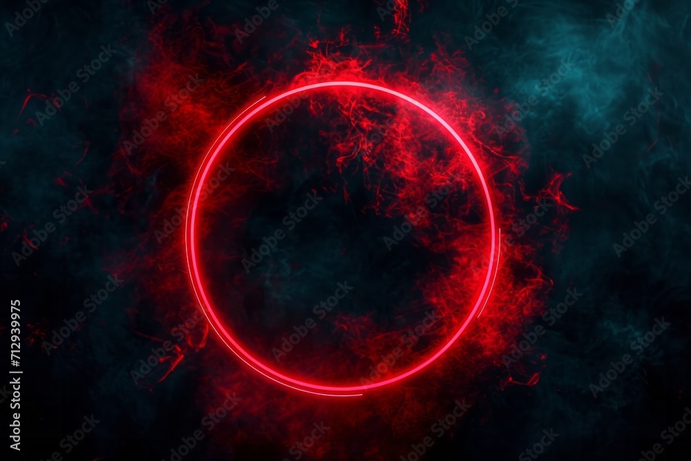 Obraz premium Neon red color geometric circle on dark background
