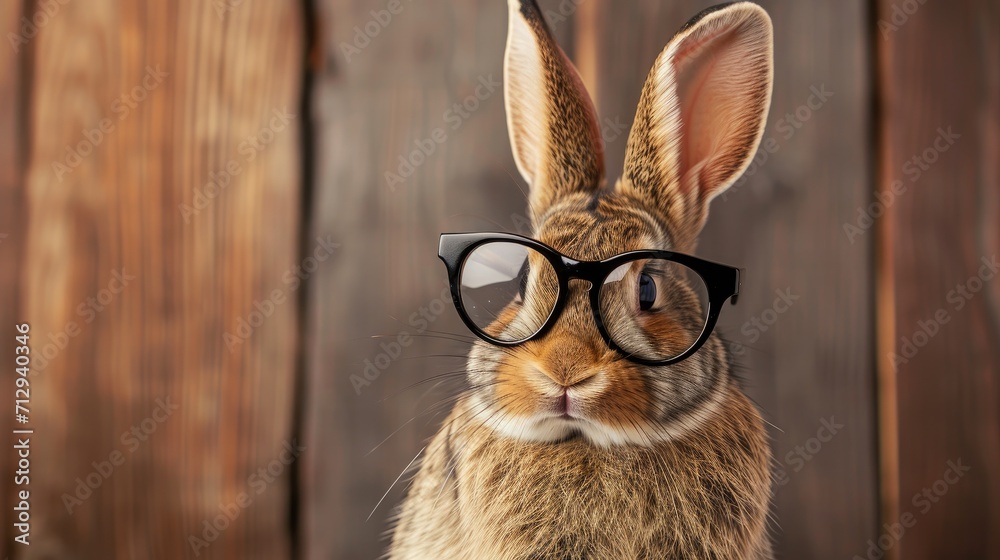 Obraz premium A close-up of a domestic rabbit wearing glasses, Ai Generated