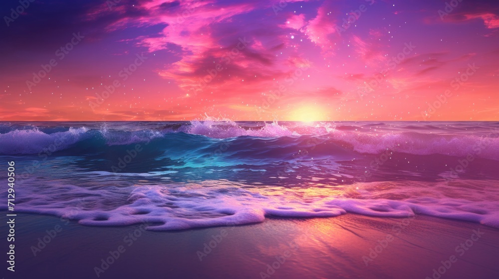 Fototapeta premium A beautiful sunset over the ocean with waves