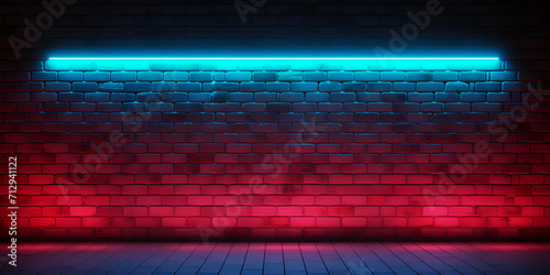 Neon light on brick walls Lighting effect blue and red neon background AI Generative 