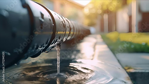 Detailed view of a rainwater overflow pipe leading to a drainage system. photo