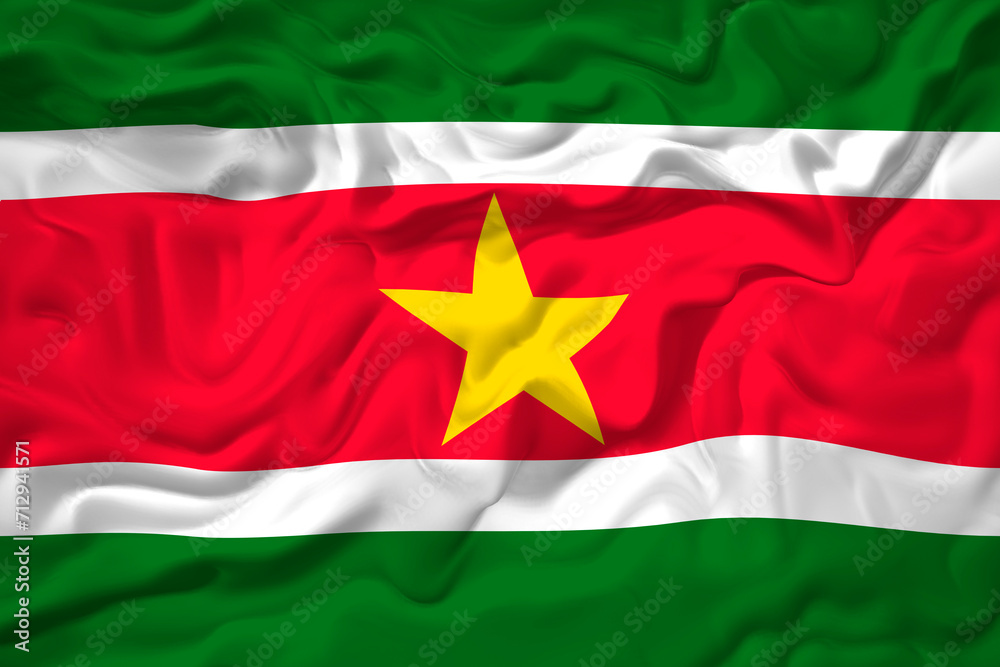 National flag of Suriname. Background with flag of Suriname. National flag of Suriname. Background with flag of Suriname.