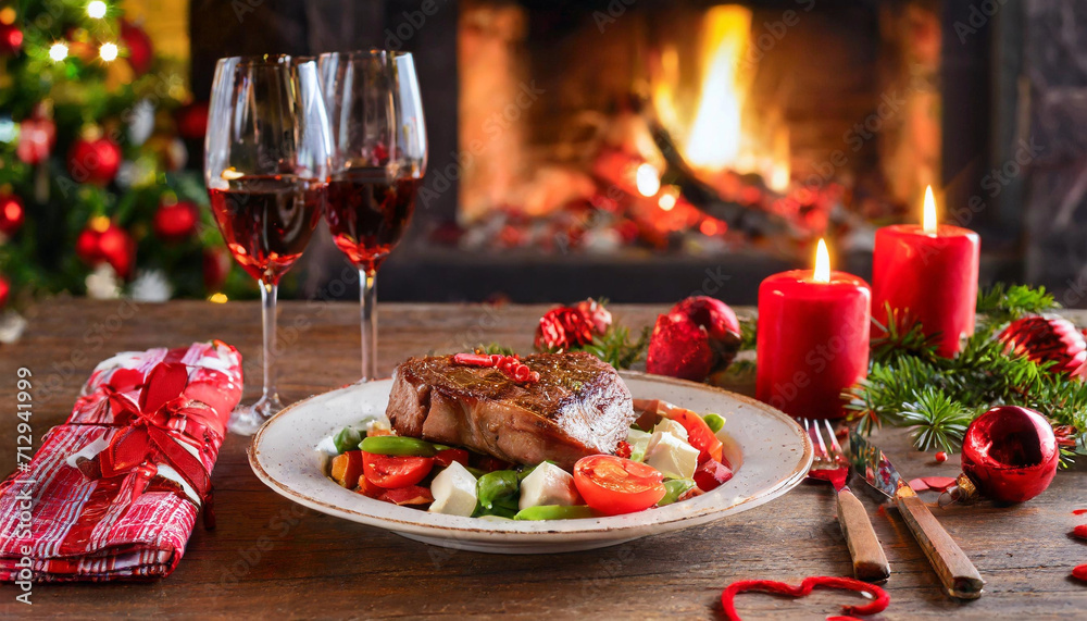 A sumptuous feast awaits, with a succulent roast turkey and vibrant vegetables adorning a plate, set against the warm glow of a crackling fireplace. A sumptuous feast awaits, with a succulent roast turkey and vibrant vegetables adorning a plate, set against the warm glow of a crackling fireplace.