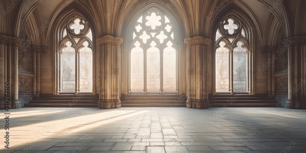 Gothic cathedral with arcade features, including architectural elements like windows and doors.