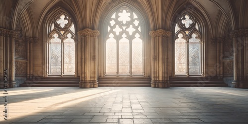 Gothic cathedral with arcade features, including architectural elements like windows and doors. photo