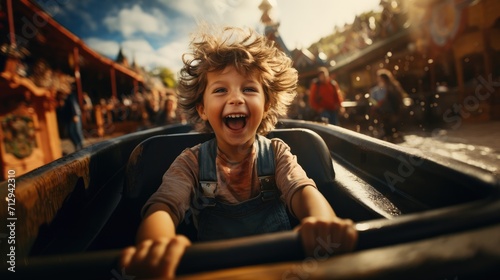 kid having fun in amusement park.