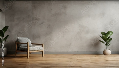 Minimalist Appeal: Room Mockup with Empty Concrete Wall and Copy Space © sajjad farooq baloch