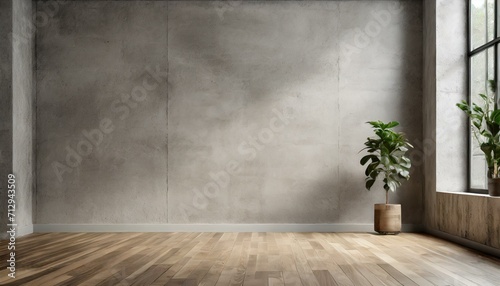 Open Canvas: Empty Wall Mockup with Copy Space and Brown Parquet Floor © sajjad farooq baloch