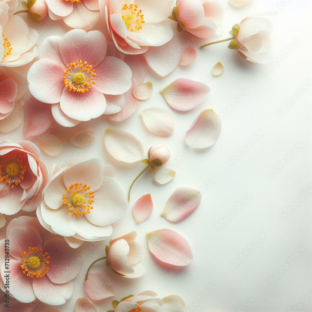 delicate pink flowers on a white background top view delicate texture, Al Generation delicate pink flowers on a white background top view delicate texture, Al Generation