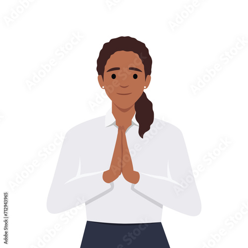 Woman feeling sorry concept. Flat vector illustration isolated on white background