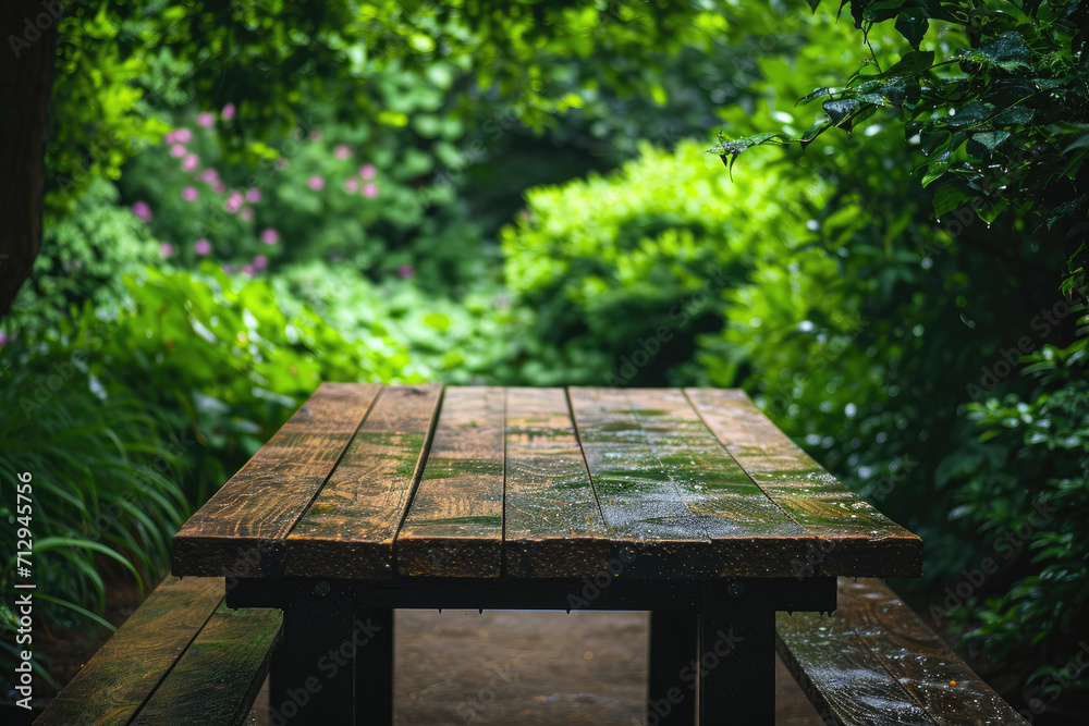 Table in the garden the style of wood contemporary landscape