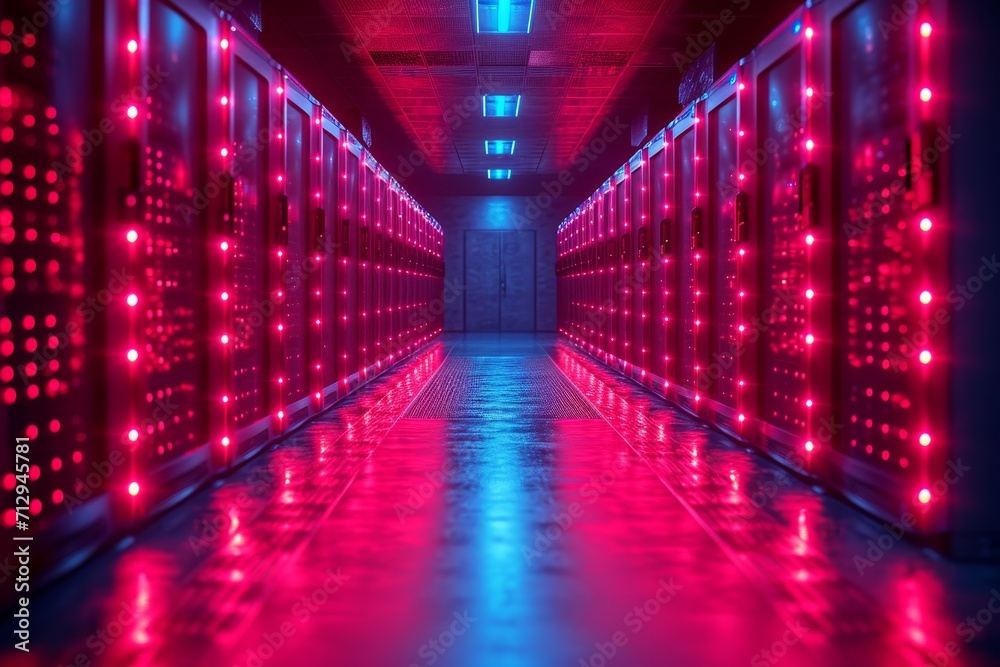 Fototapeta premium Center server racks with computer network professional photography