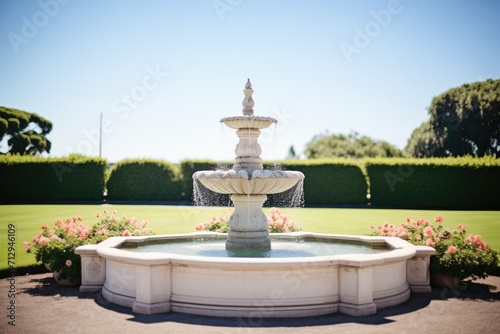 neoclassical fountain in a formal garden