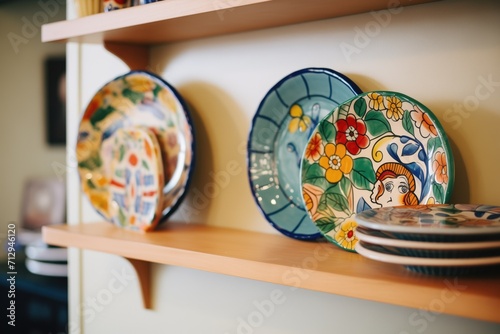 hand-painted ceramic plates on shelves