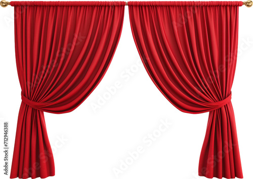 Red curtain isolated on transparent background. PNG
