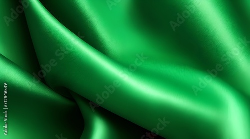A stylish green satin fabric background featuring an elegant silk wave design.