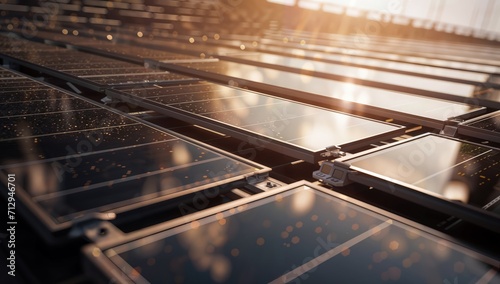 Solar panels on the roof of a modern office building. 3d rendering