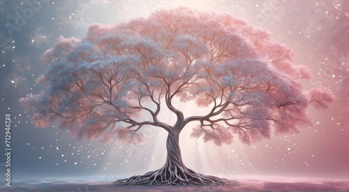 In a dreamlike, otherworldly composition, an ethereal fairylike binary tree entity takes center stage, captivating viewers with its enchanting presence.