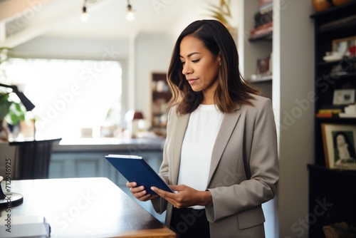 paralegal using a tablet to research legal statutes online photo