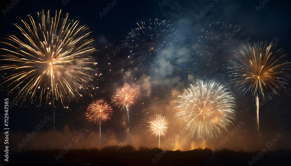 Image illustration of a fireworks display. Multiple bright fireworks shooting up into the night sky. Image illustration of a fireworks display. Multiple bright fireworks shooting up into the night sky.