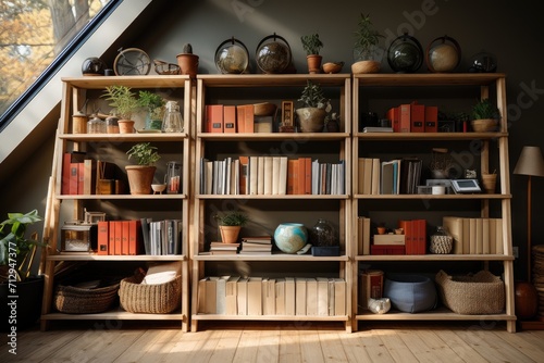 A room with shelves. The concept of storage and organizing order © Irina Mikhailichenko