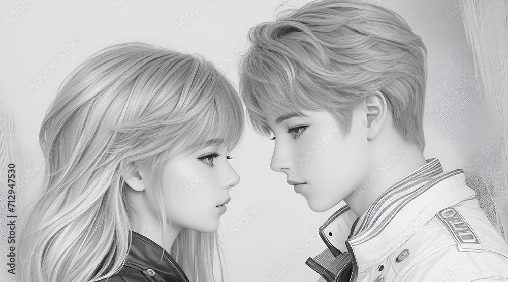 This Valentine's Day concert illustration showcases a black and white drawing of a couple engrossed in each other's gaze, radiating love and affection. This Valentine's Day concert illustration showcases a black and white drawing of a couple engrossed in each other's gaze, radiating love and affection.
