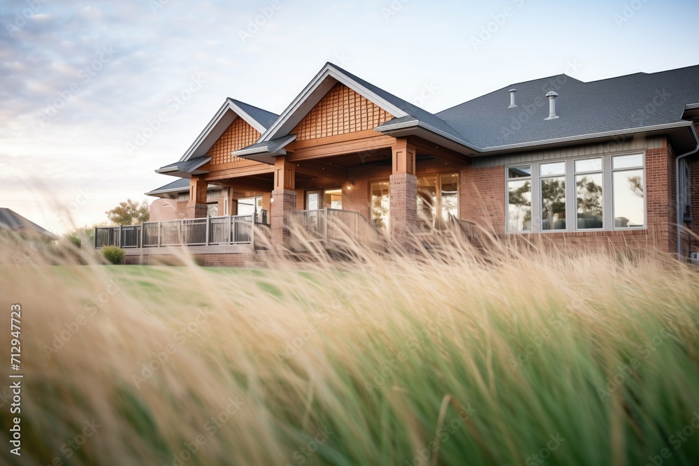 brick and wood country home surrounded by tall grass brick and wood country home surrounded by tall grass