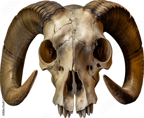 Bighorn Ram skull with horns isolated on transparent background. PNG