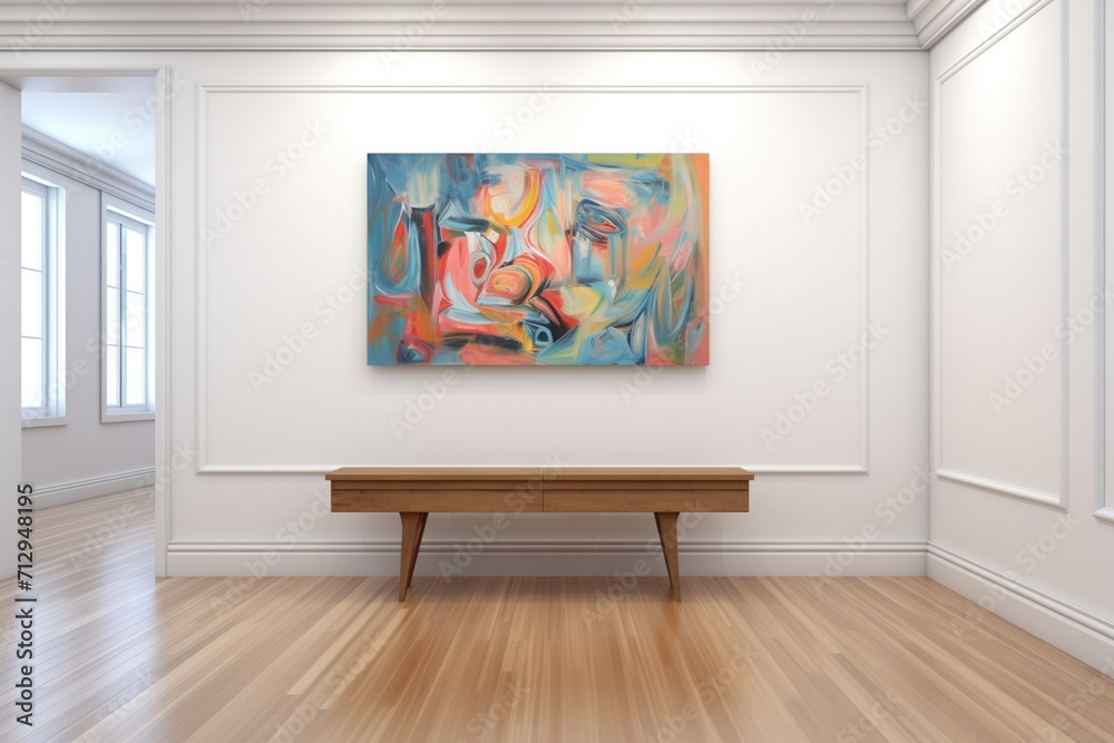 empty gallery corridor with bench and large abstract canvas empty gallery corridor with bench and large abstract canvas