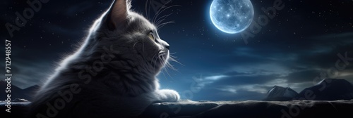 cat looks at the moon
