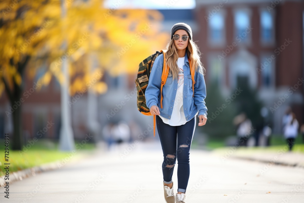 college student with backpack walking on campus