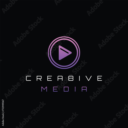 colorful media play logo design. Play button logo design shape symbol for modern technology media