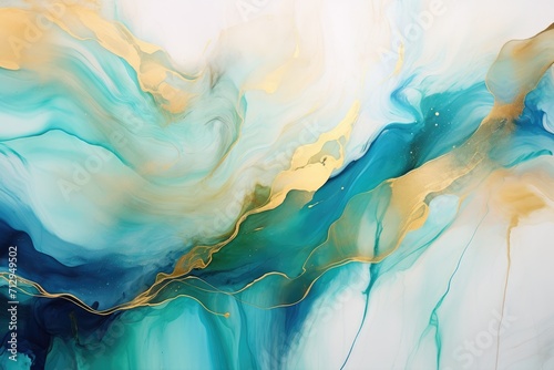 snaking metallic swirls currents of translucent hues, and foamy sprays of color shape the landscape of these free-flowing textures. Natural luxury abstract fluid art painting in liquid ink technique photo