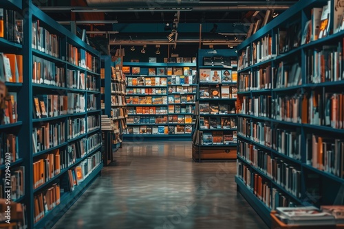 the bookstore with bookshelf full of books professional photography