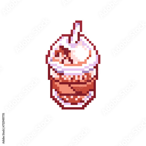 pixel art  illustration drink cha Thai frappe for game 