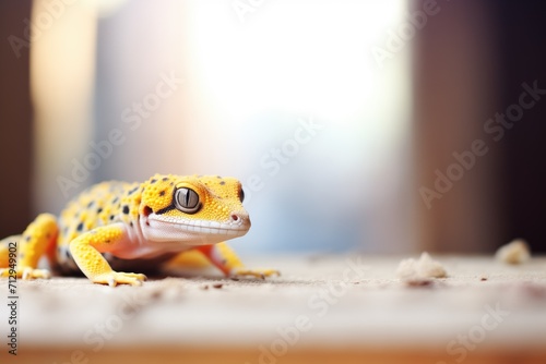 leopard gecko in a warm, sandy vivarium