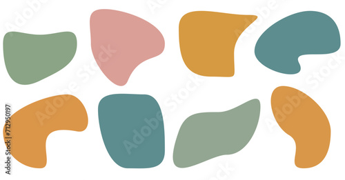 Organic blob shape with irregular form abstract vector illustration. Random oval pebble, asymmetric stone, round amoeba blot. Set of simple graphic geometric stained. Black bubble blotch background