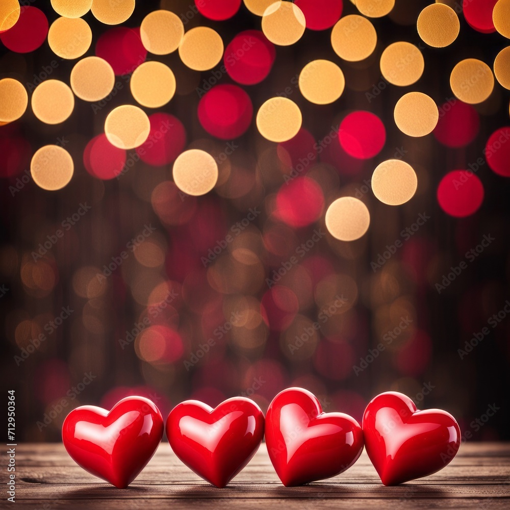 Hearts on wood against bokeh background