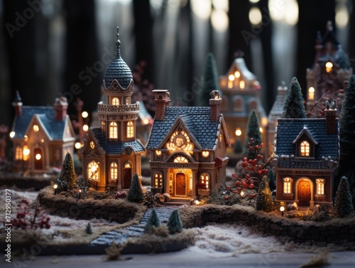 Miniature Christmas Winter Village Town Snow Lights Model House Houses Background Wallpaper Image