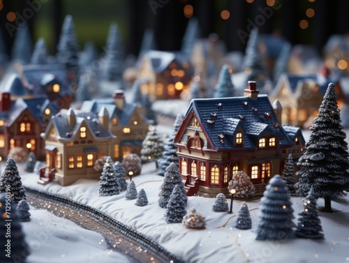 Miniature Christmas Winter Village Town Snow Lights Model House Houses Background Wallpaper Image © DigitalFury