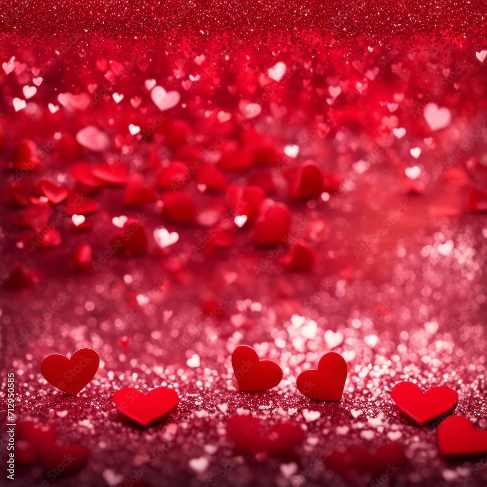 Red Hearts On Shiny Glitter Background Red Hearts On Shiny Glitter Background