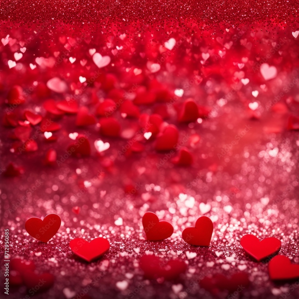 Red Hearts On Shiny Glitter Background