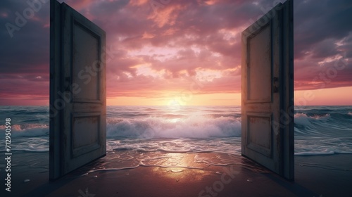 Opened Door on Beach. New, Journey, Adventure, Start, Begin, Life, Change, Path  © Humam
