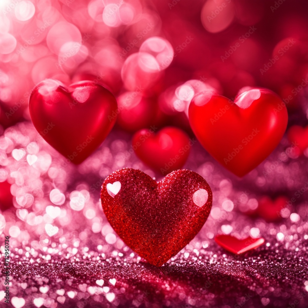 Red Hearts On Shiny Glitter Background