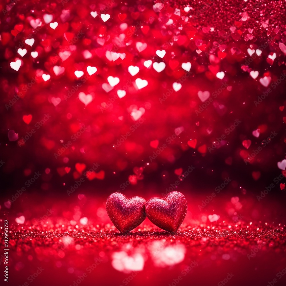 Red Hearts On Shiny Glitter Background Red Hearts On Shiny Glitter Background